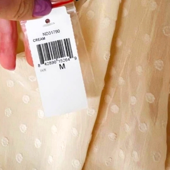 Lumiere UO Swiss Dot Chiffon Dress White on Cream A-line Lined Flowy MED NWT - Picture 10 of 12